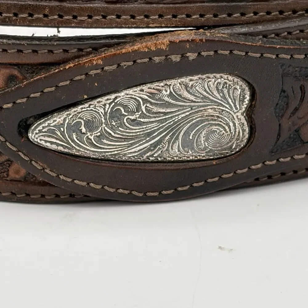 Justin Men’s Brown Leather Ranger Belt Silver Tone Accents Size 38 USA 114CH